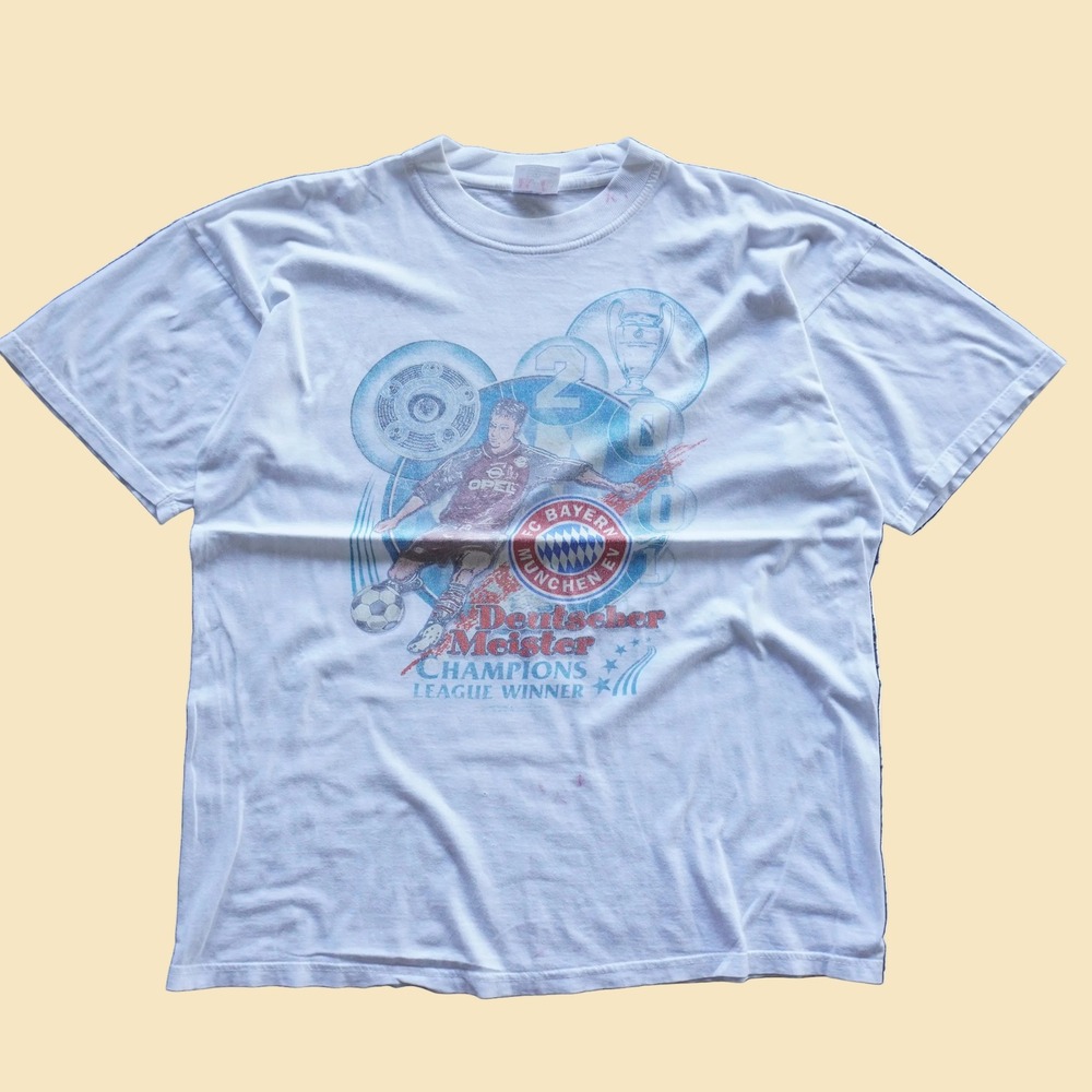 Vintage FC Bayern Munich 2001 Champions League Winner T-Shirt White B&C